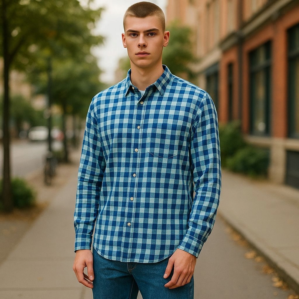 Bixby Nomad Blue Checkered Men's Shirt 3XL